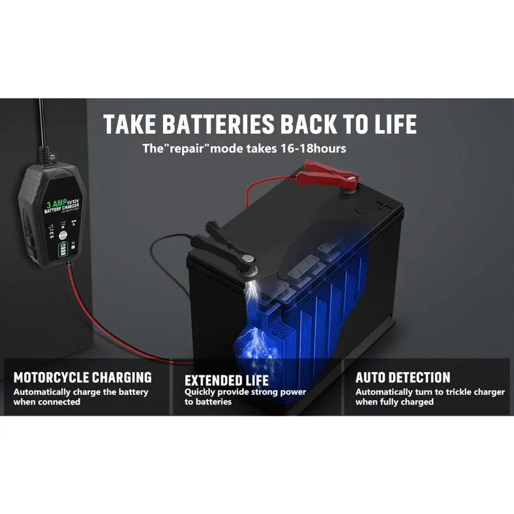 Car Battery Maintainer Car And Motorcycle 3A Battery Charger Trickle Charger Automotive Charger Button Control For Business