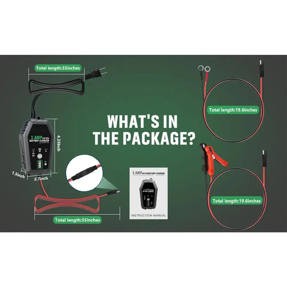 Car Battery Maintainer Car And Motorcycle 3A Battery Charger Trickle Charger Automotive Charger Button Control For Business