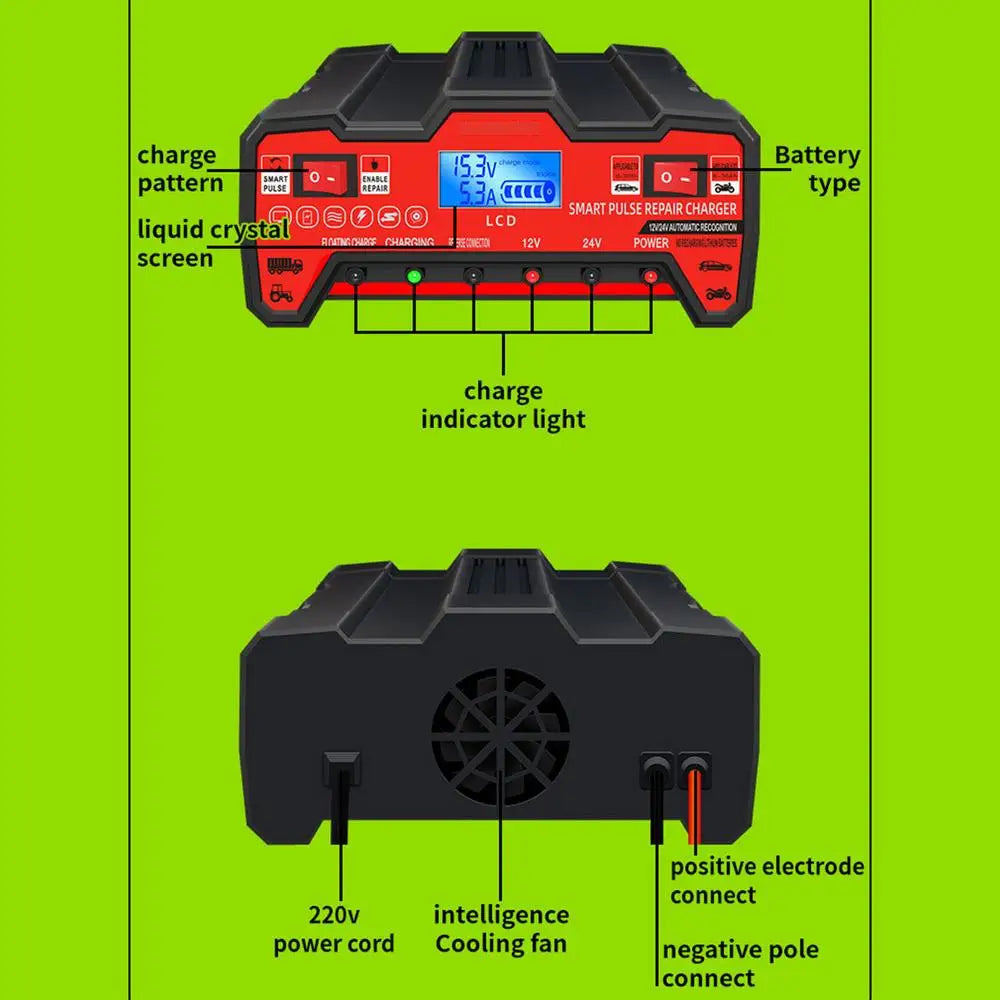Battery Charger For Car LCD Display Auto Battery Charger Marine Battery Charger Heat-Resistant Boat Battery Charger Truck Batter