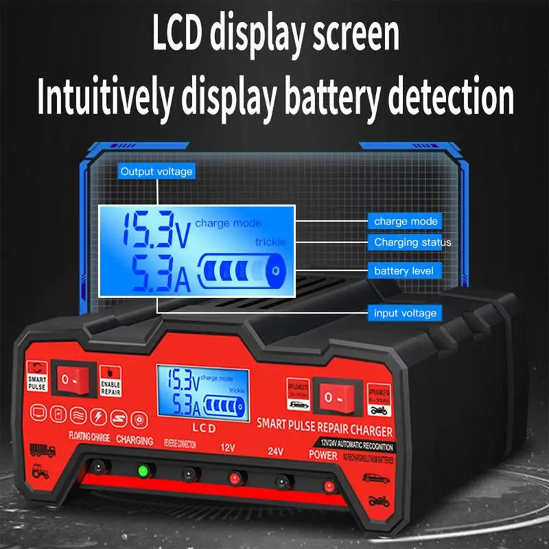 Battery Charger For Car LCD Display Auto Battery Charger Marine Battery Charger Heat-Resistant Boat Battery Charger Truck Batter