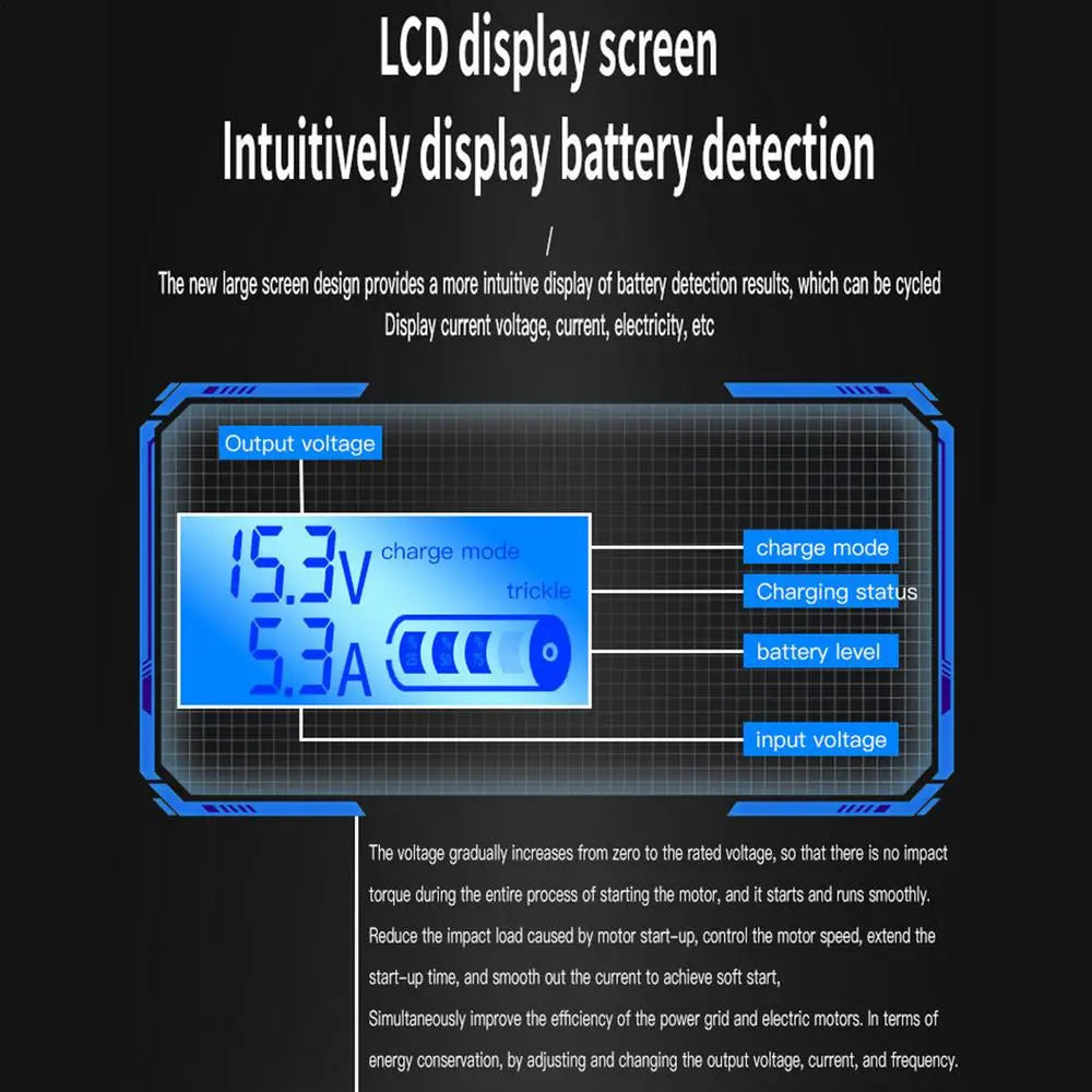 Battery Charger For Car LCD Display Auto Battery Charger Marine Battery Charger Heat-Resistant Boat Battery Charger Truck Batter
